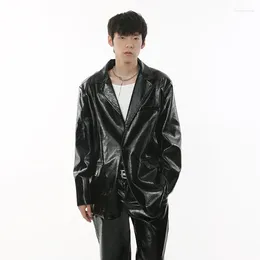 Men's Tracksuits SYUHGFA Leather Set Fashion Trend Light Luxury Pu Jackets Coat Loose Straight Casual Pant Streetwear Male Slim Blazers