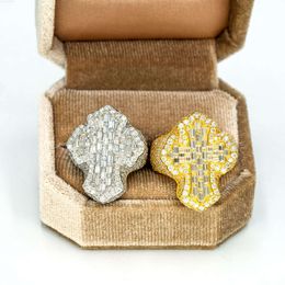 Iced Out Jewellery Mens Vvs Moissanite Fashion Baguette Diamond Cross Design Ring Sterling Silver Custom Hip Hop Ring Moissanite