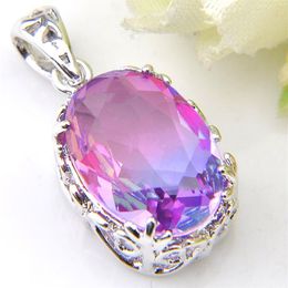 12 pcs lot Luckyshine 925 sterling silver exquisite Vintage Rainbow Bi-Colored Tourmaline Gemstone Silver Necklace Pendants303m