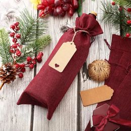 Gift Wrap 10pc 15*35cm Rustic Jute Burlap Wine Bags Drawstring Wine Bottle Covers Reusable Bottle Wrap Gift Package Wine Bags 231025