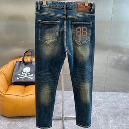 Men's Jeans 2023 Fashion Brand Men Autumn Winter Casual Blue Slim Fit Stretch Denim Trousers Thick Printing Pencil Pants