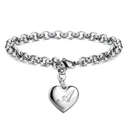 Bangle 925 Sterling silver Fine 26 Letter women men chain Bracelet Charm Heart Cute wedding Personality Jewellery lady gift party 20cm 231025