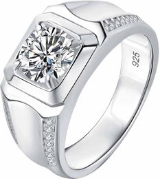 Mens Moissanite Wedding Band 925 Sterling Silver Ring For Men 2cttw D Colour VVS1 Clarity Brilliant Round Cut Promise Rings for Him Size 8-13