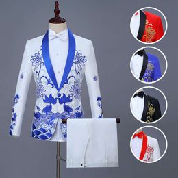 Pcs Suits Set Blazers Jacket Pants Fashion New Men S Casual Boutique Personalized Printing Dress Coat Trousers