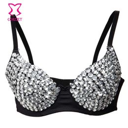 Nightclub Dance Party Wear Silver Diamond Crystal Gem Beading Soutien Gorge Sexy Bra Push Up Bralette Top Encaje Brassiere Femme X209t