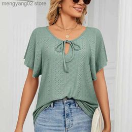 Women's Blouses Shirts Solid Loose Lace Up Blouses For Women Fashion 2023 Summer Elegant Chic Women's Luxury Shirts And Blouses Female Hollow Out Top T231025