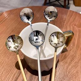 2022 Starbucks Stainless Steel Coffee Milk Spoon Small Round Dessert Mixing Fruit Spoon Factory Supply Simple