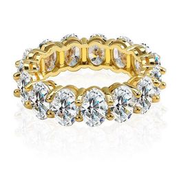 Stunning Luxury Jewelry 925 Silver&Gold Fill Oval Cut White Topaz CZ Diamond Gemstones Promise Eternity Women Wedding Band Ring Gi322P