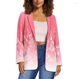 Damenanzüge Noisydesigns Rosa Musiknotenmuster Blazer für Frauen Elegante stilvolle Kette Arbeit Bürojacken Frühling Herbst 2024 Dropship