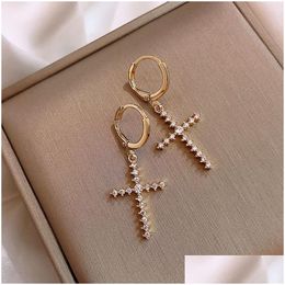 Dangle Chandelier New Shining Cross Dangle Earrings For Women Top Designer Luxury Jewellery High Quality Inlay Zircon Accessories Wedd Ot8Hd