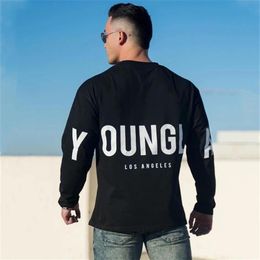 Men's T-Shirts Men Casual Loose Long Sleeve T-shirt Gyms Fitness Sports Black T Shirt Cotton Running Workout Training Tees To315H