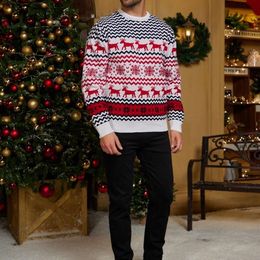 Cosplay Men Knitwear Loose Fit Snowflake Elk Pattern Knitted Top Sweater Christmas Style Casual Crew Neck Vacation Outfit