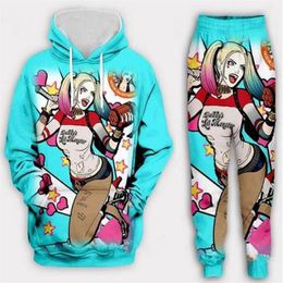 New Men Womens Harley Quinn Funny 3D Print Fashion Tracksuits Crewneck Hip Hop Sweatshirt and Pants 2 Pcs Set Hoodies TZ092583