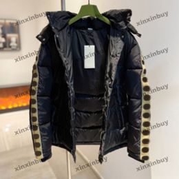 xinxinbuy Men designer Coat Jacket paris Reflective Webbing Tape letter jacquard fabric down long sleeves women Black S-2XL