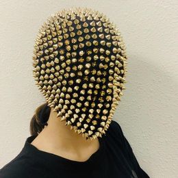 Stage Wear Nightclub Rivet Headgear Black Rhinestone Mask GoGo Dance Party Dress Bar Performance Hair Ornaments Accessories VDB915