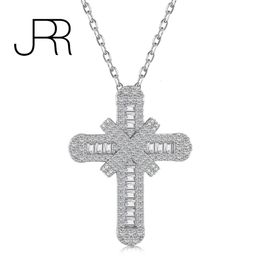 Pendant Necklaces JRR Real Briliant S925 Sterling Silver Cross Religious Punk Men Women Style Personality Necklace Fine Jewelry Party Gift 231025