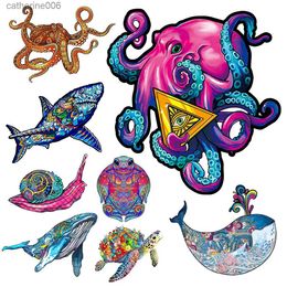 Puzzles Beautiful Octopus Whale Wooden Puzzles Elegant Shape Animal Jigsaw Puzzles For Adults Kids Colorful Educational Toy Family GameL231025