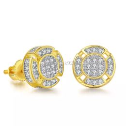 New Fashion 18K Real Gold Hip Hop CZ Zirconia Round Stud Earrings For Men Women Full Diamond Earring Studs Hip Hop Iced Out Jewellery Gifts