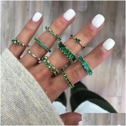 Band Rings Fashion Cubic Zirconia Rings For Women Luxury Green Crystal Ring Party Engagement Wedding Female Sier Jewelry Gift Drop Del Otfjd