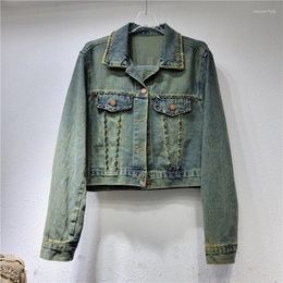 Women's Jackets Harajuku Vintage Washed Blue Short Denim Jacket Spring Autumn Casual Lapel Long Sleeve Female Jeans Coat Chaqueta Mujer