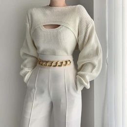 Women's Knits 2023 Women Knit White Y2K Bolero 2 Piece Sweater Shrug Ladies Long Sleeve Fall Outfit Clothes Wear Cardigan