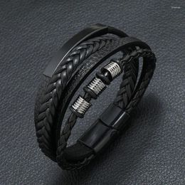 Link Bracelets Men's Leather Woven Bracelet With Alloy Magnet Buckle And Multi-layer Jewellery Gift Items For Boyfriend