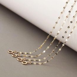 Chains Real 9K Gold Tile Chain Necklace Simple Vintage Pure Solid AU375 Pendant For Women Fine Jewelry Gift