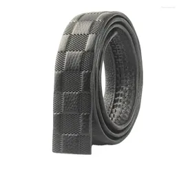 Belts Checkered Leather Belt For Men Design Fashion Casual Business Accessories Headless Body Cowhide Black