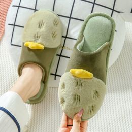 Cotton slippers women's winter new warm thick bottom yellow Apple decoration cute home couple plush indoor slippers winter size 36-41