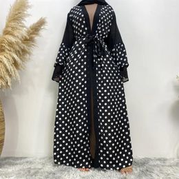 Ethnic Clothing Vintage Open Abaya Dubai Kaftan Jilbab Muslim Women Polka Dot Maxi Dress Cardigan Robe Kimono Islamic Marocain Caftan