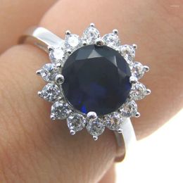 Cluster Rings Selling Wedding Women Ring With Blue Colour Stone Engagement 925 Sterling Silver Round Cut For Gift