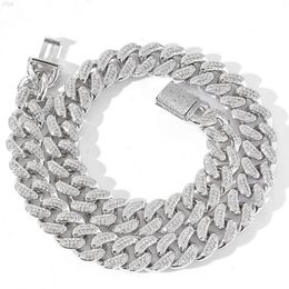 Bes Fine 15mm 925 Sterling Silver with Gra Moissanite Diamond Miami Cuban Curb Link Men Chain Necklace