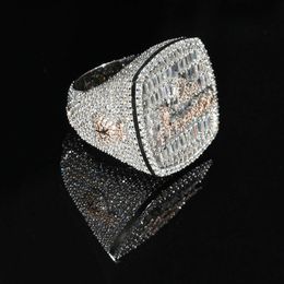 Selling Vvs Moissanite Hip Hop Ring Pass Diamond Test Baguette Cut Gold Plated 925 Silver Fine Jewellery Rings for Men Women