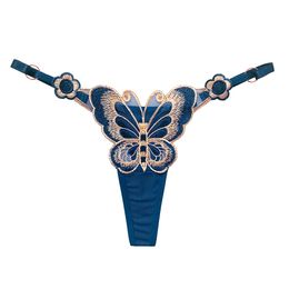 Butterfly element thong feminine feel hot see-through embroidery adjustable low-rise seductive day panties