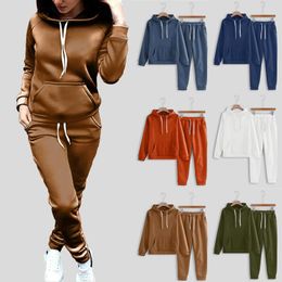 Women's Two Piece Pants Autumn Winter Women Tracksuit 2 Pieces Sets Hooded Pullover Sweatshirt Drawstring Cotton Hoodies Sportswear