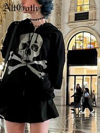 Women's Hoodies AltGoth Gothic Punk Loose Sweatshirt Women Harajuku Streetwear Cyber Y2k Grunge Skull Printed Long Sleeve Zipper Hoodie