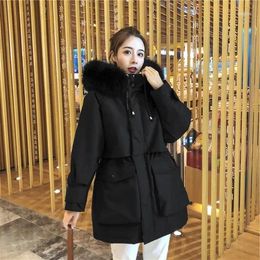 Women's Down Jacket Women 2023 Small Mid-Length Cotton Clothing Thickened Korean Style Big Fur Collar Workwear