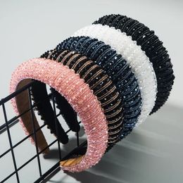 Headbands Luxury Full Diamond Handwoven Beaded Headband Fashion Hair Accessories Female Baroque Sponge Headband Hair Hoop Headwear Woman 231025