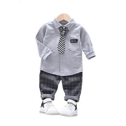 Clothing Sets Clothing suit boy Spring Autumn long-sleeved fashion bow tie single-breasted shirt plaid pants 0-4 years old children's garments 231024
