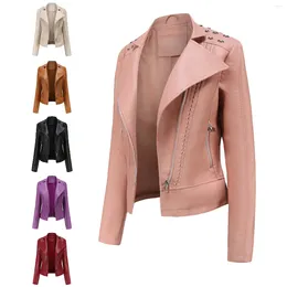 Women's Leather Cool Fashion Women Motorcycle Jacket Rivet Decoration Female Slim Coats