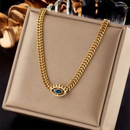 Chains 316L Stainless Steel Blue Stone Simple And Creative Personalized Hollow Out Eye Chain Hip Hop Necklace