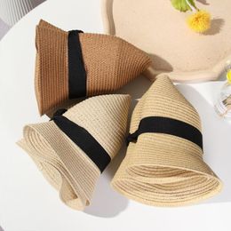 Wide Brim Hats Breathable Flat Casual Straw Cap For Women Girls Summer Sun Hat Bowknot Foldable Beach 2023 HatsWide Wend22