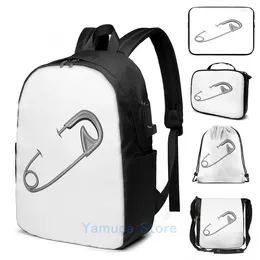 Backpack Funny Graphic Print Safety Pin USB Charge Men School Bags Women Bag Travel Laptop