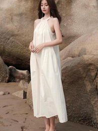 Casual Dresses 2023 Summer Elegant Women's White Holiday Loose Sleeveless Midi Fashion Sexy Korea Pleated Off Shoulder Sundress Vestido