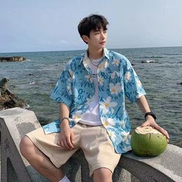 Men's Tracksuits 2023 Summer Loose Printed Short Sleeve Shirt Set Korean Youth Fashion Casual Beach