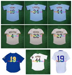 Robin Yount Hank Aaron Brewer Throwback Baseball Jersey Ryan Braun Prince Willy Adames Fingers Paul Molitor Cecil Cooper Christian Yelich HIDEO NOMO Size S-4XL