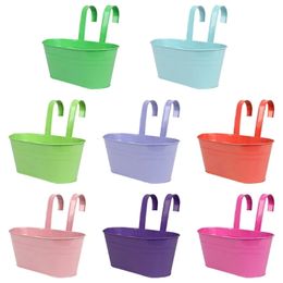 Planters Pots Wall Hanging Flower Pots with Detachable Double Hook Metal Bucket Planter for Railing Fence Balcony Garden Decorations 231025