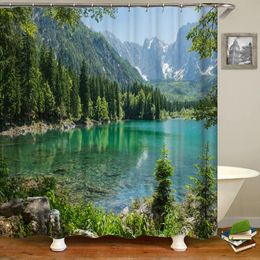 Shower Curtains Forest Natural Scenery Shower Curtain Green Plant Tree Landscape 3D Print Room Bathroom Curtains Waterproof Polyester Home Decor 231025