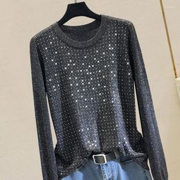 Women's Sweaters Women's Diamond Shine Beaded Knitted Women Sweater And Pullovers Night Club Style Office Lady O-Neck Elegant Pulls