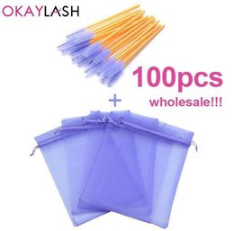False Eyelashes OKAYLASH Whole Colourful Drawstring Organza Eyelash Packaging Bag Mascara Wands Applicators Bulk Makeup Lash Pa278s6284577